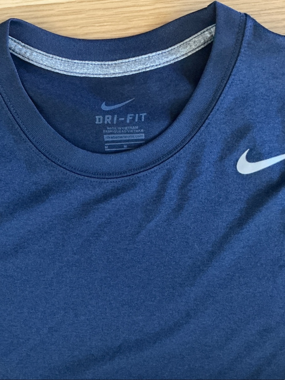 Nike Navy Short-Sleeve Dri-FIT Athletic Tee with White Swoosh - Picture 3 of 4